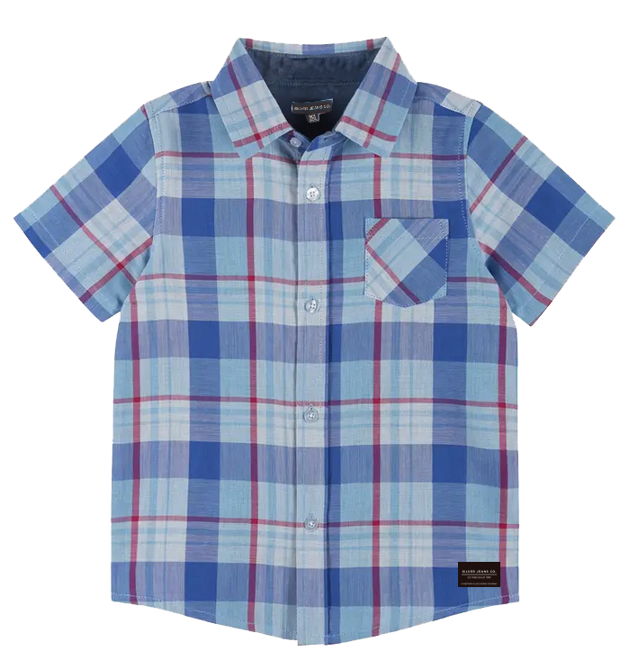 BOYS SET - S/S PLAID SHIRT & KNIT SHORTS